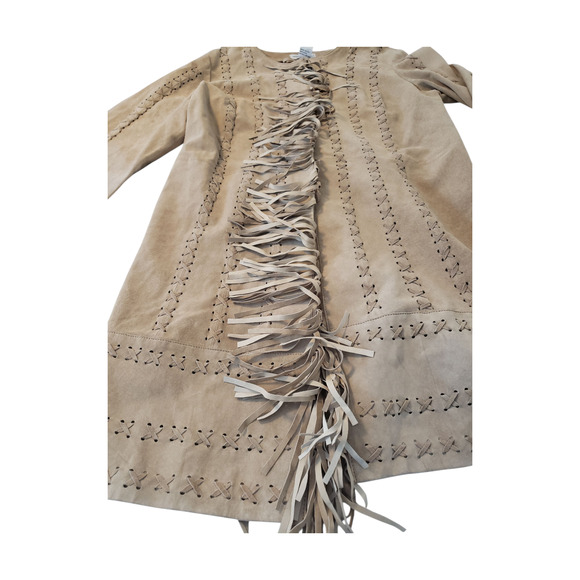 Newport News Tan Genuine Suede Fringe Coat Jacket Duster Western Boho sz 1X - Picture 5 of 16